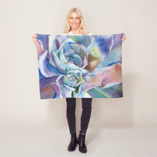 Blue Echeveria Succulent Fleece Blanket, 3 sizes