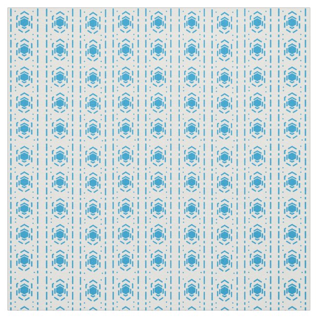 Blue & Ecru Mediterranean Pattern  Cotton Fabric (Swatch)