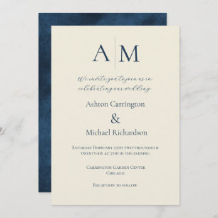 Blue Ecru Monogramme Faire-part de mariage moderne