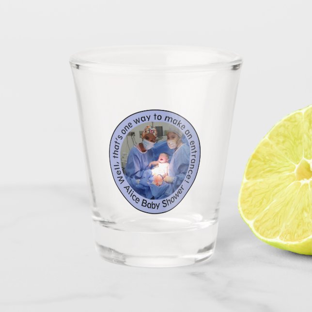 Blue Editable Celebrating Cesarean Birth Shot Glass (Front)