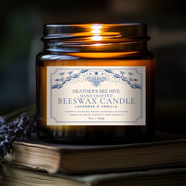 Blue Editable Tarot Honeybee Candle Étiquette (Créateur téléchargé)