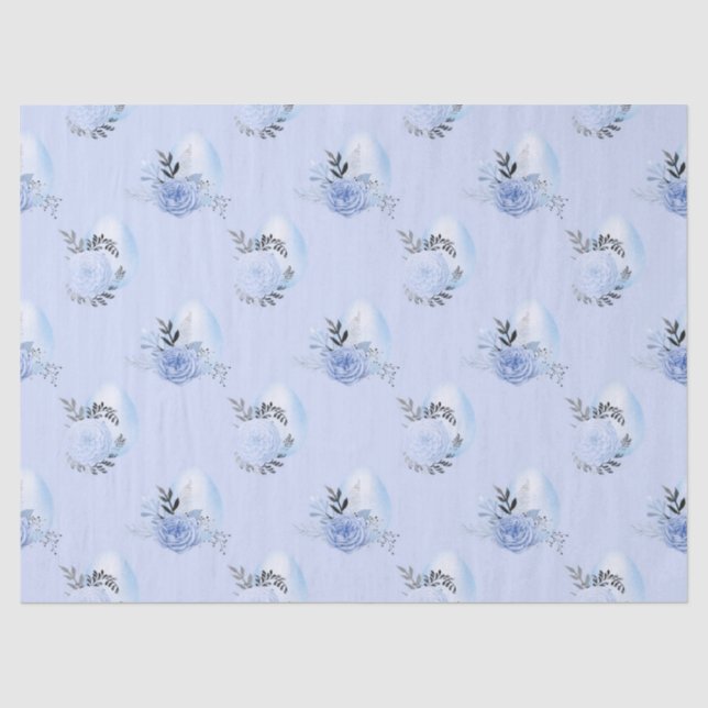 Blue Eggs and Flowers on Blue Decoupage Tissue Paper (Front)