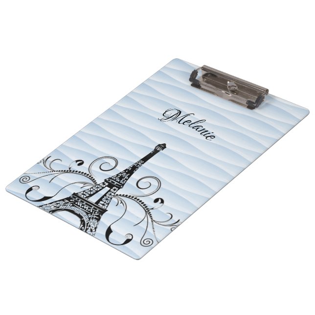 Blue Eiffel Tower Flourish Clipboard (Angled)