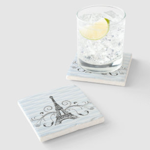 Blue Eiffel Tower Flourish Stone Coaster