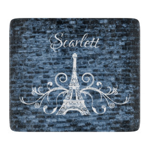 Blue Eiffel Tower Grunge Cutting Board