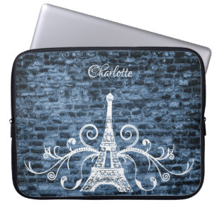 Blue Eiffel Tower Grunge Laptop Sleeve