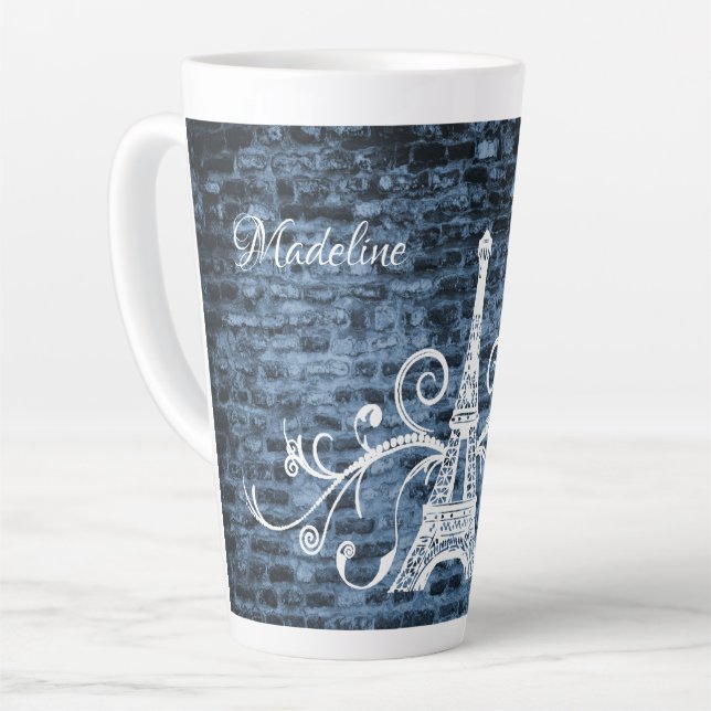 Blue Eiffel Tower Grunge Latte Mug (Left Angle)