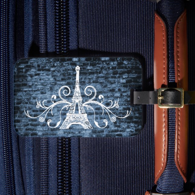 Blue Eiffel Tower Grunge Luggage Tag (Front Insitu 4)