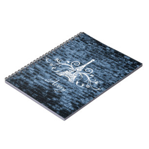 Blue Eiffel Tower Grunge Notebook