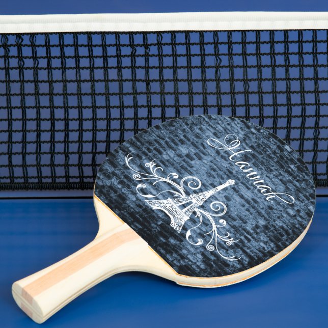 Blue Eiffel Tower Grunge Ping Pong Paddle (Insitu)