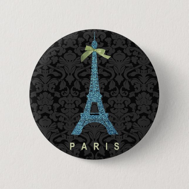 Blue Eiffel Tower in faux glitter 2 Inch Round Button (Front)