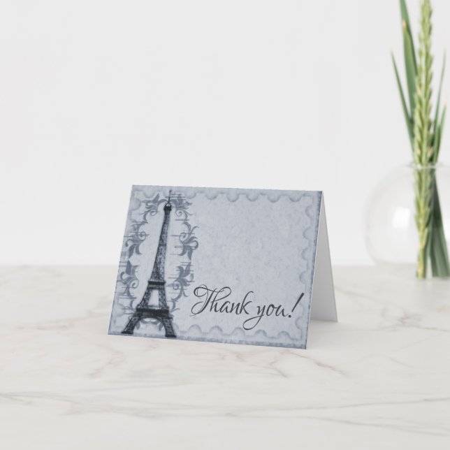 Blue Eiffel Tower Mariage Merci Cartes (Devant)