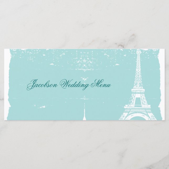 Blue Eiffel Tower Wedding Menus (Front)
