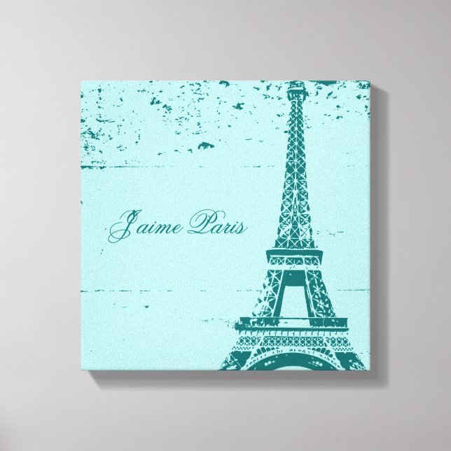 Blue Eiffel Tower Wrapped Canvas Art (Front)