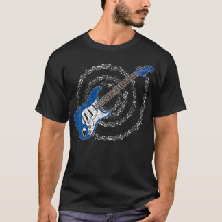 Blue Electric Guitar Spiraling Musical Notes T-Shirt