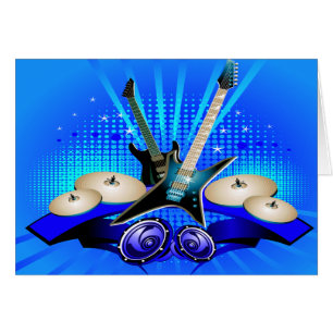Blue Electric Guitars, Drums & Speakers