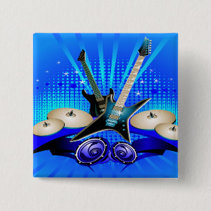 Blue Electric Guitars, Drums & Speakers 2 Inch Square Button