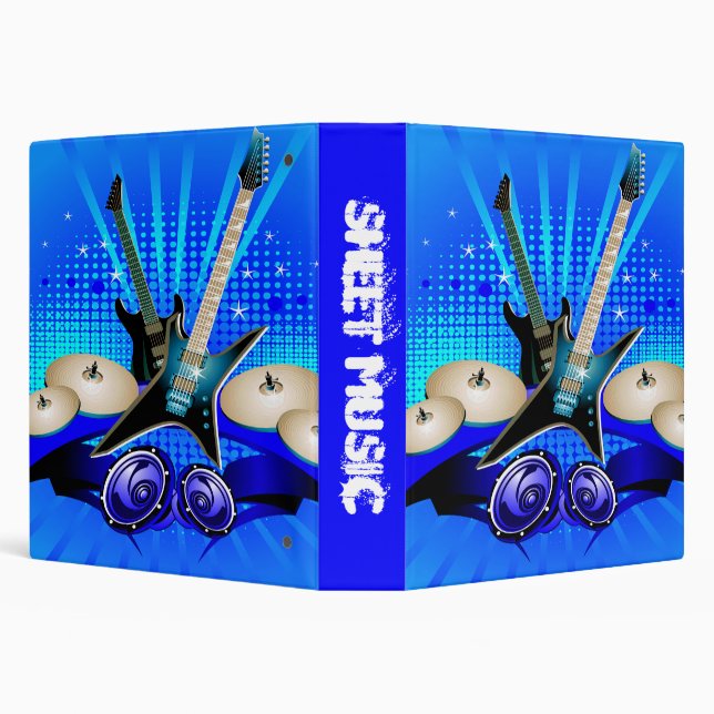 Blue Electric Guitars, Drums & Speakers Binder (Background)