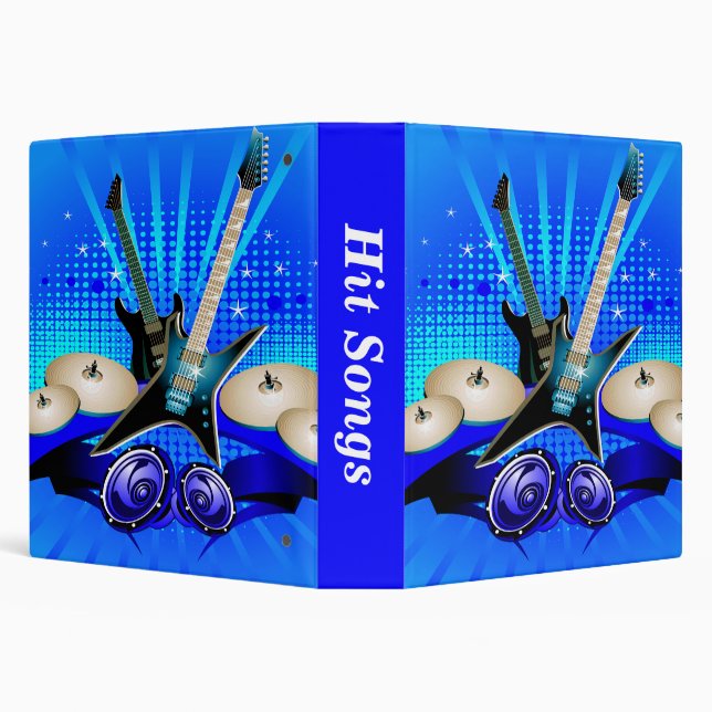 Blue Electric Guitars, Drums & Speakers Binder (Background)