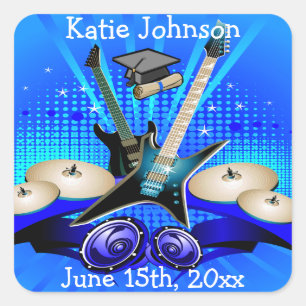 Blue Electric Guitars, Drums & Speakers Grad Party Square Sticker
