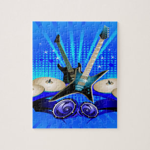 Blue Electric Guitars, Drums & Speakers Jigsaw Puzzle