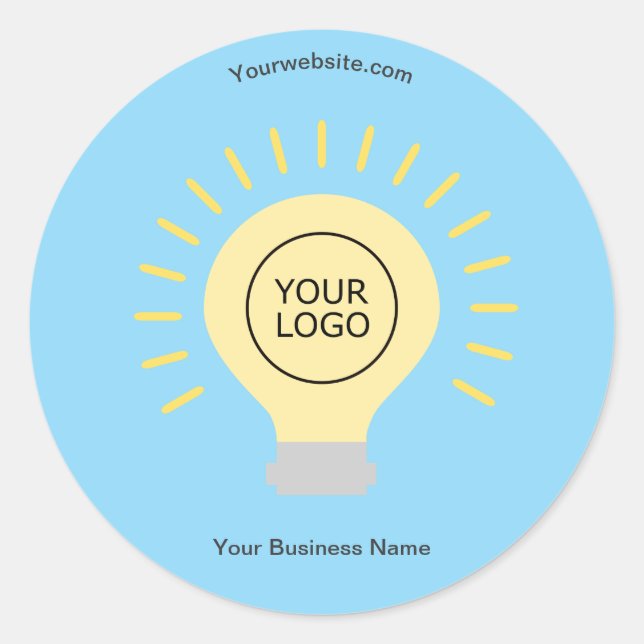 Blue Electric Light Bulb Your Logo Custom Business Classic Round Sticker (Front)