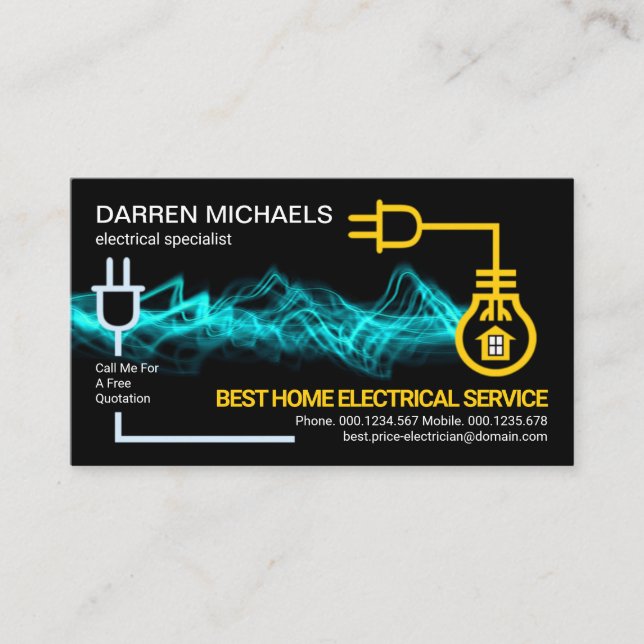 Blue Electric Lightning Circuit Wiring Electrician Business Card (Front)
