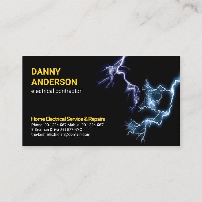 Blue Electric Lightning Strike Electrician Business Card (Front)