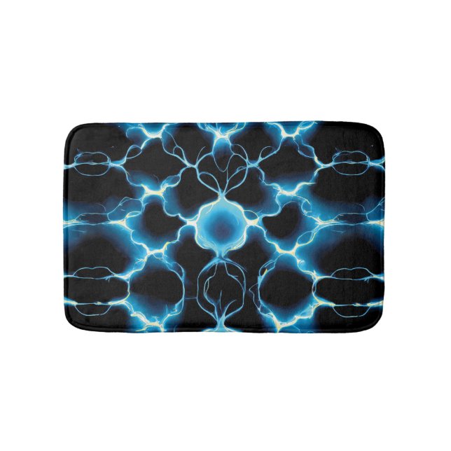 Blue Electric Synapse Repeating Pattern Bath Mat (Front)