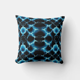 Blue Electric Synapse Repeating Pattern Throw Pillow