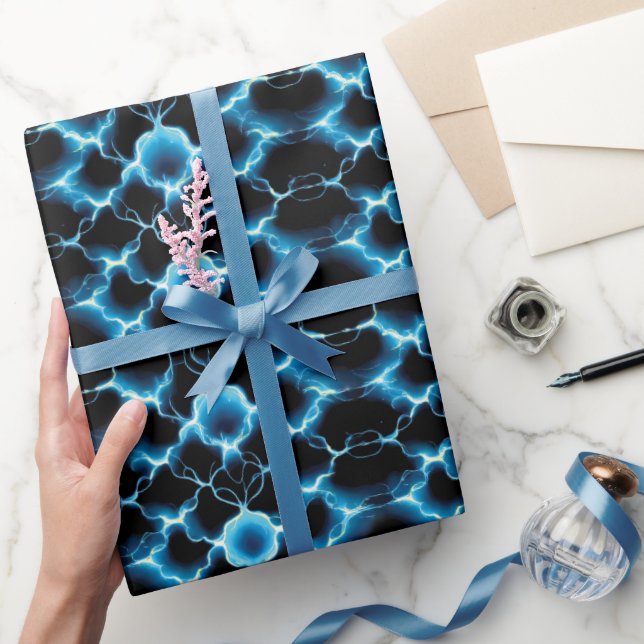  Blue Electric Synapse Repeating Pattern Wrapping Paper (Gifting)