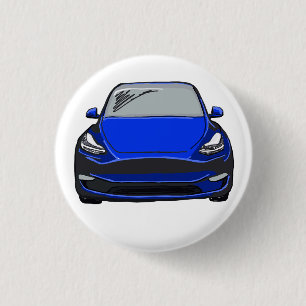 Blue Electric Vehicle SUV Car Drawing 1 Inch Round Button