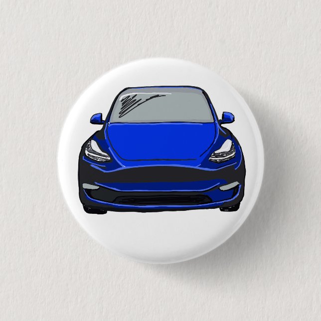 Blue Electric Vehicle SUV Car Drawing 1 Inch Round Button (Front)