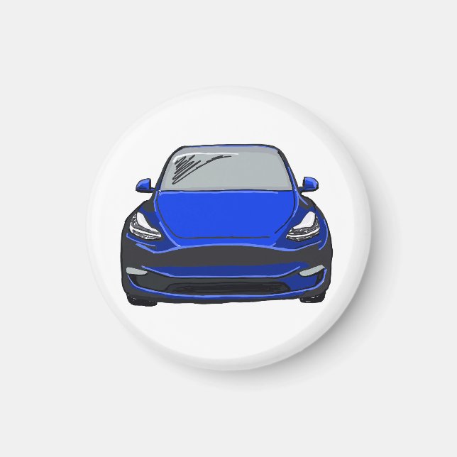 Blue Electric Vehicle SUV Car Drawing Magnet (Front)