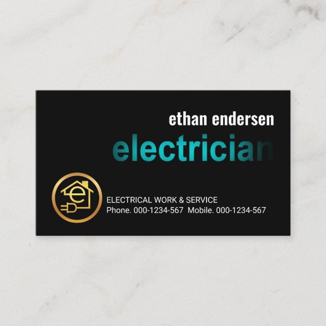 Blue Electrician Signage Vignette Business Card (Front)