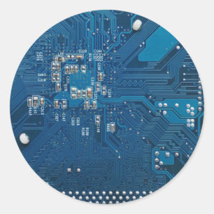 blue electronic circuit board computer pattern classic round sticker