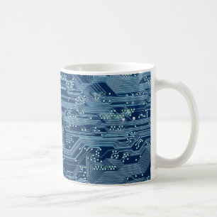 blue electronic circuit board computer pattern coffee mug