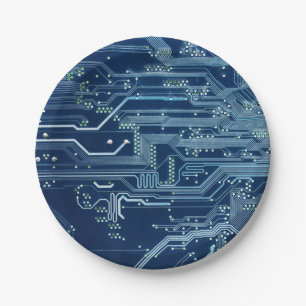 blue electronic circuit board computer pattern paper plate