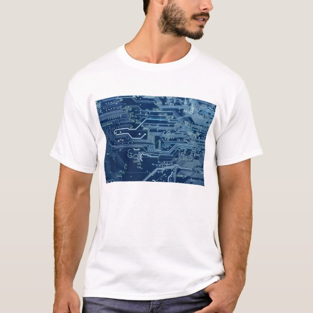 blue electronic circuit board computer pattern T-Shirt (Front)