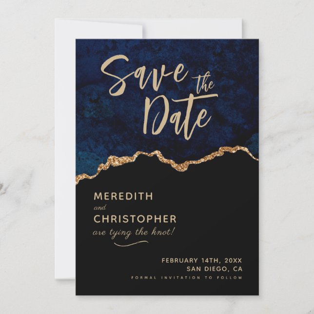 Blue Elegance Agate Wedding Save the Date (Front)