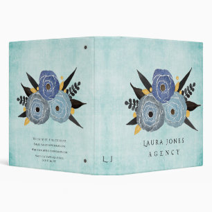 Blue Elegance Floral Personalized Recipe Binder