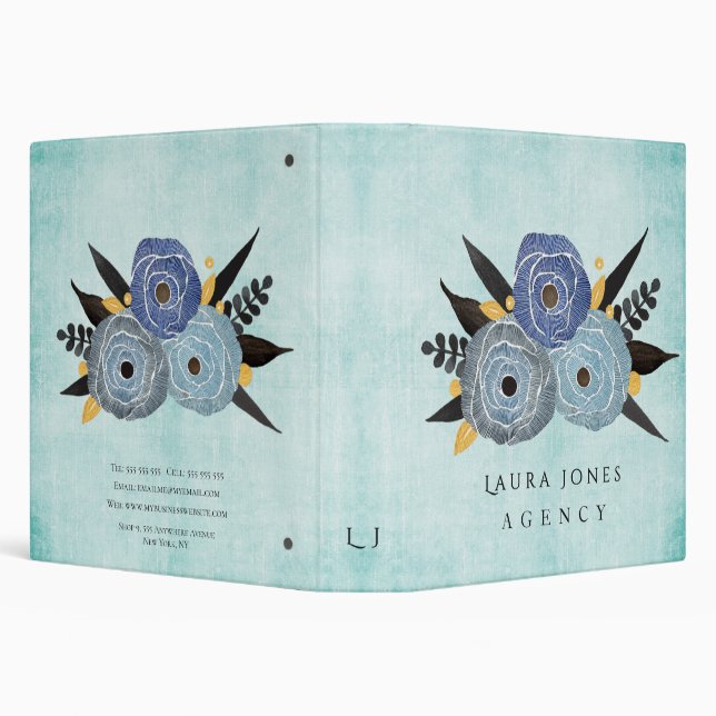 Blue Elegance Floral Personalized Recipe Binder (Background)