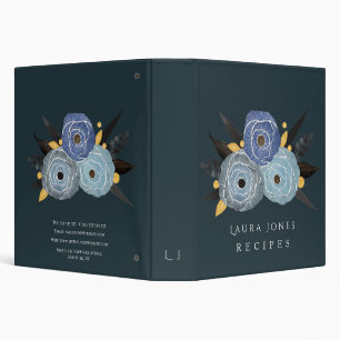 Blue Elegance Floral Personalized Recipe Binder