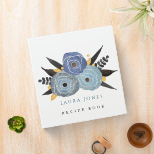 Blue Elegance Floral Personalized Recipe Binder