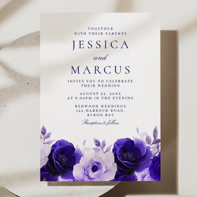 Blue Elegance: Midnight Navy Blue Roses Wedding Invitation (Creator Uploaded)