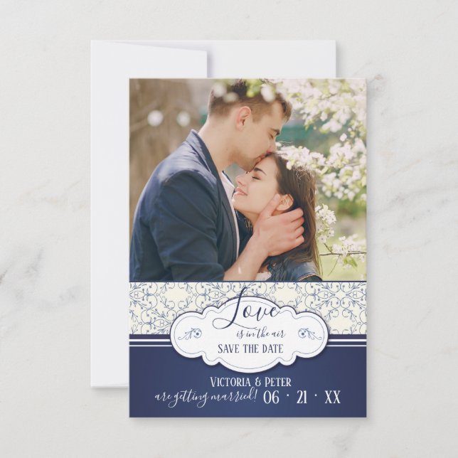 Blue Elegance Photo Save the Date Announcement (Front)