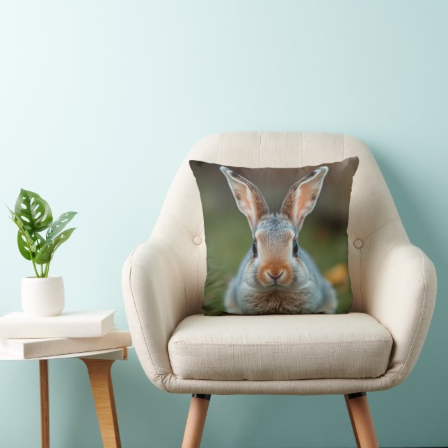"Blue Elegance: The Russian Bunny" Throw Pillow (Chair)