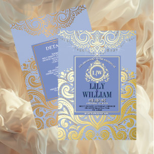 Blue Elegant Artdeco Diamond Monogram Wedding Gold