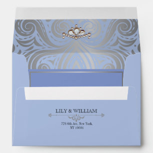 Blue Elegant Artdeco Diamond Silver Wedding Envelope