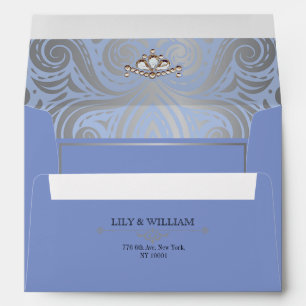 Blue Elegant Artdeco Diamond Silver Wedding Envelope